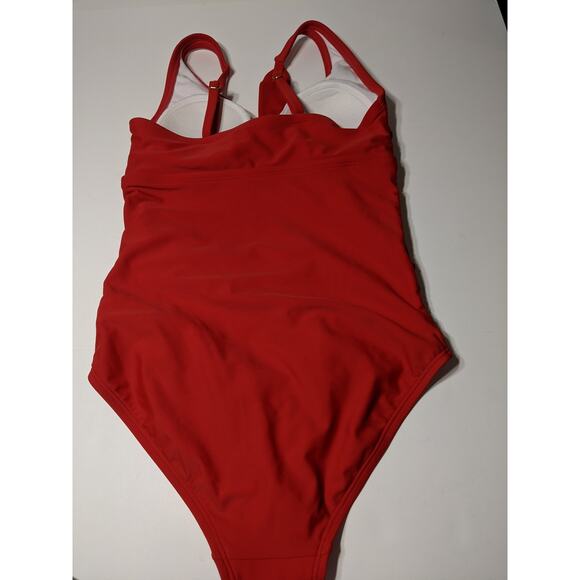 Kona Sol One Piece Swimsuit Women's Tie Front Bright Red S Keyhole Knot Front - Picture 5 of 10